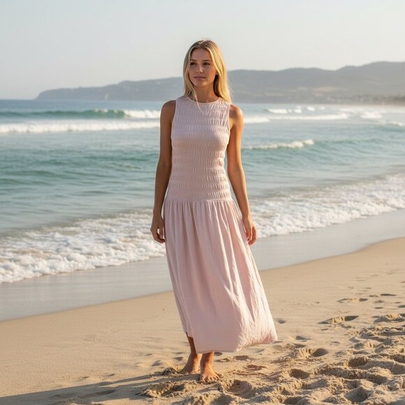 Universal Thread Womens Light Pink Sleeveless Smocked Bodice Maxi Dress Large - Picture 1 of 12